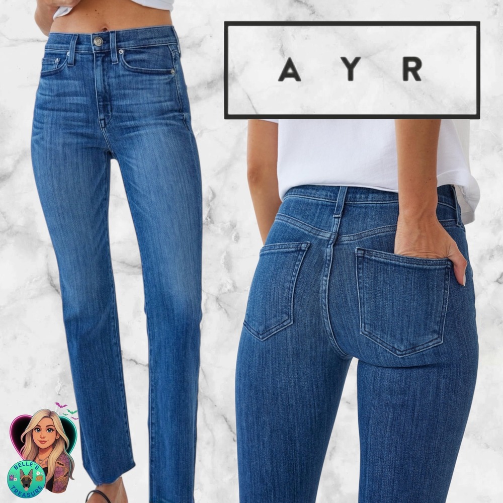 AYR The Pop Womens 32 Mid‎ Rise Straight Leg Jeans Medium Wash  33x27 Stretch